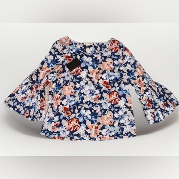 NWT Jane Delancey Boho Bell Sleeve Floral Flower Shirt 100% Cotton Blouse XL - Picture 3 of 8